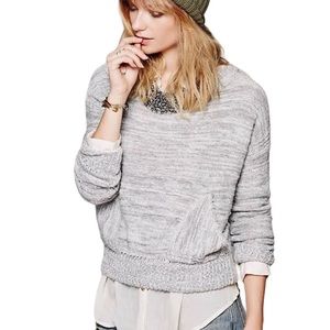 Free People “In My Pocket” Gray & White Slouchy Crop Sweater - S